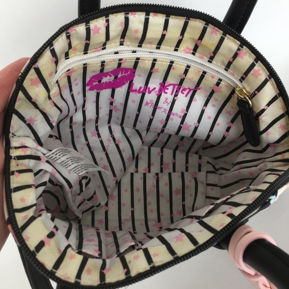 Luv Betsey Betsey Johnson Unicorn Cat Satchel Purse Bag Black White Stripe Small - Picture 9 of 13